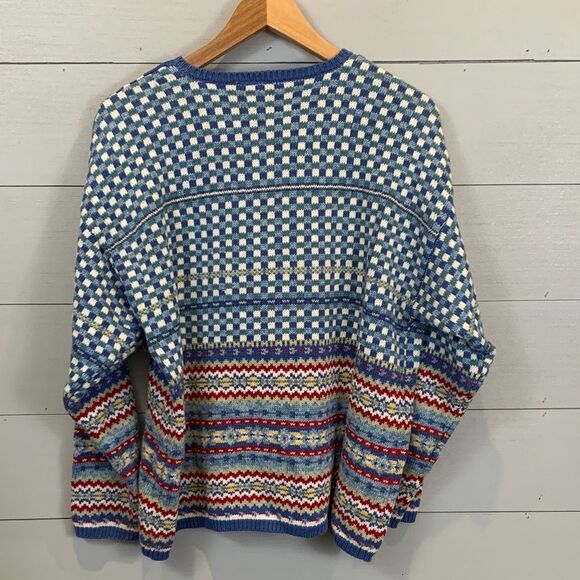 Talbots Blue and Red Patterned Crew Neck Sweater - Picture 8 of 8